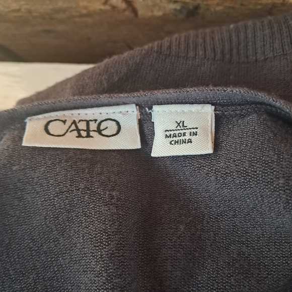 Cato Brown Satin Front Rayon & Nylon Split Neck Tie Sweater Size XL - Picture 7 of 9